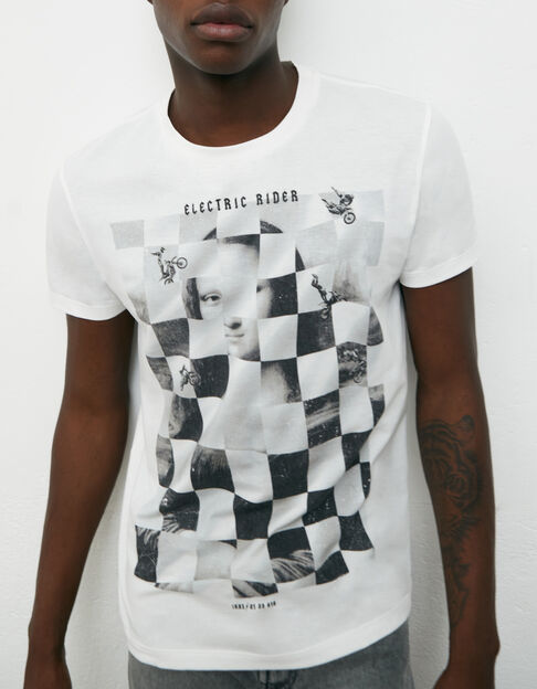 Tee-shirt off white à motifs damier arty Homme