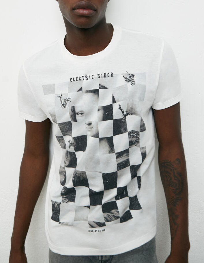 ankomme Skære af knap Men's off-white arty chequerboard image T-shirt