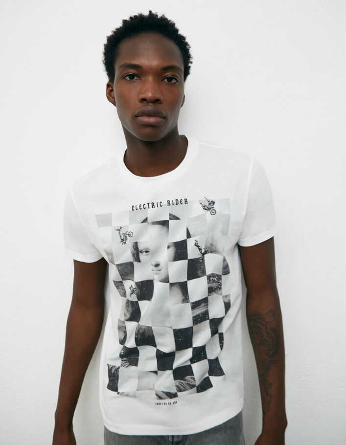 Men'S Off-White Arty Chequerboard Image T-Shirt