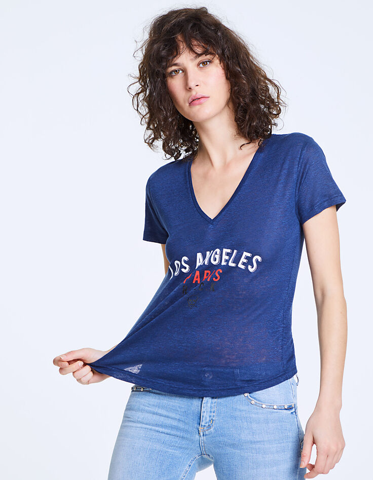 Tee-shirt en lin visuel "Los Angeles Paris" femme-2 Tee-shirt en lin visuel "Los Angeles Paris" femme-2