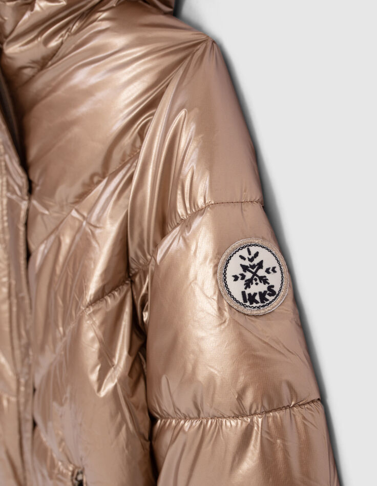 Goldfarbene M&auml;dchensteppjacke mit Futter und F&auml;ustlingen-4