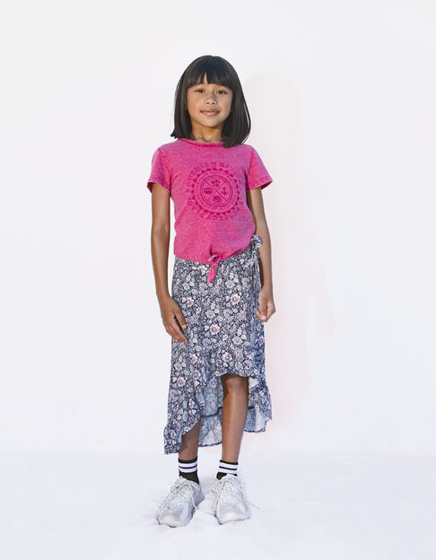 Girls’ navy flower print Lenzing™ Ecovero™ asymmetric skirt