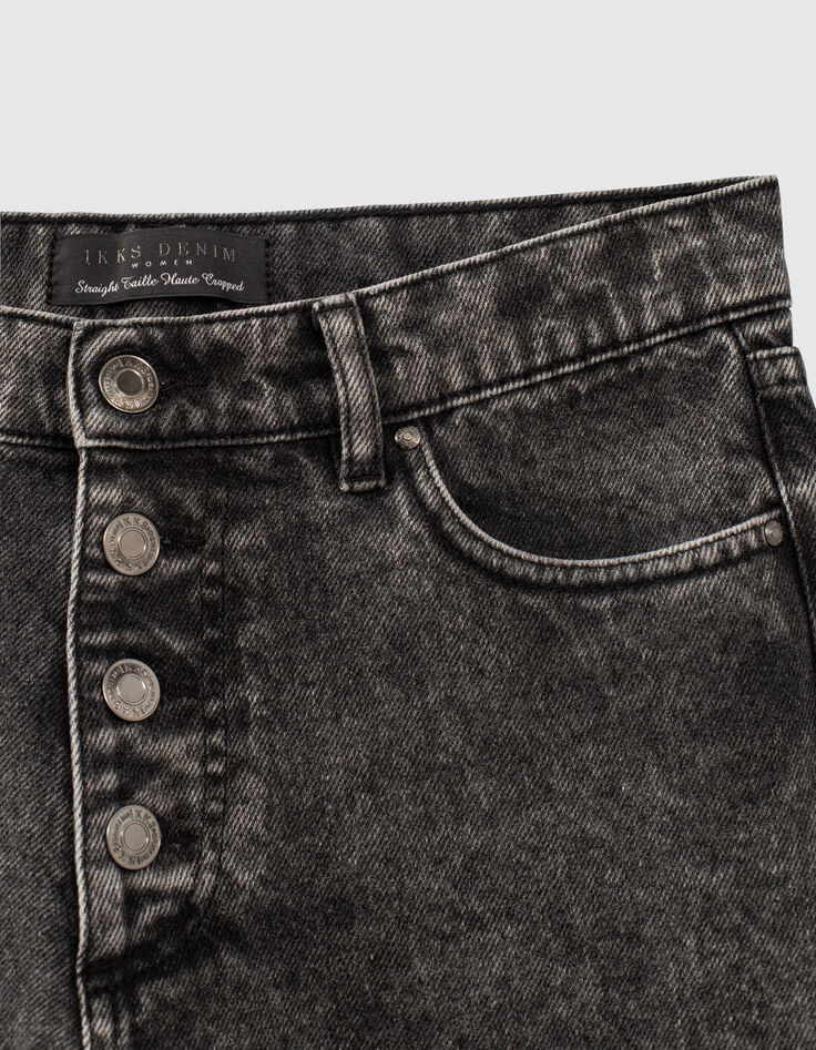 Vaqueros rectos cropped gris delavado botones mujer-2