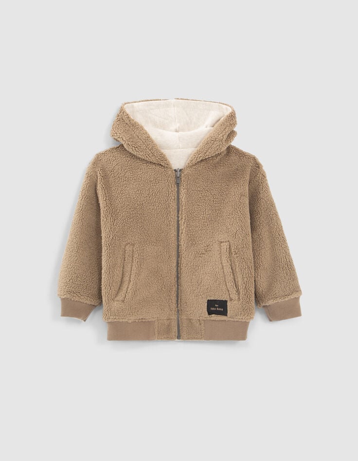 C&aacute;rdigan reversible crudo Sherpa y moka felpa ni&ntilde;o-3