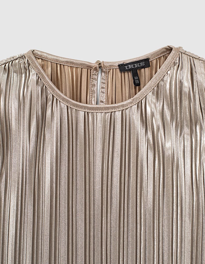 Girls’ champagne pleated blouse with butterfly sleeves - IKKS