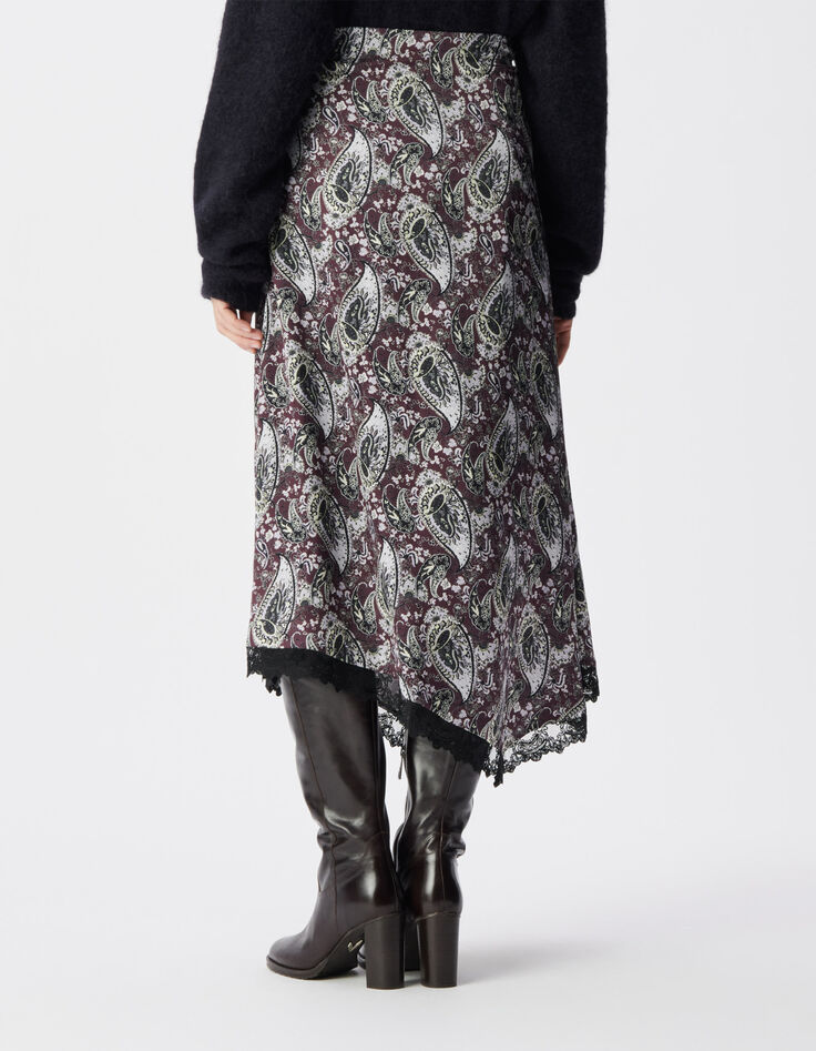 Asymmetrical long skirt burgundy paisley pattern Women-3