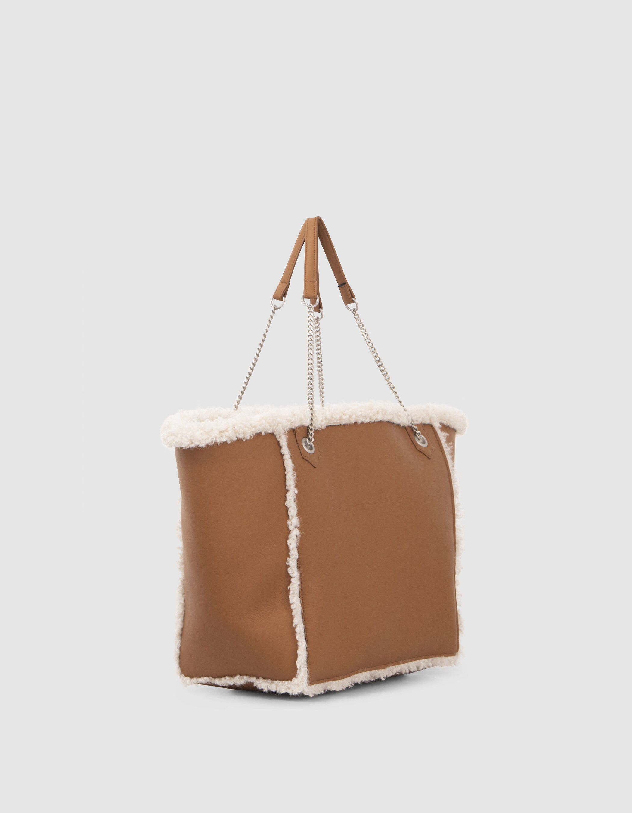 Cabas oversize camel fourr r versible Femme