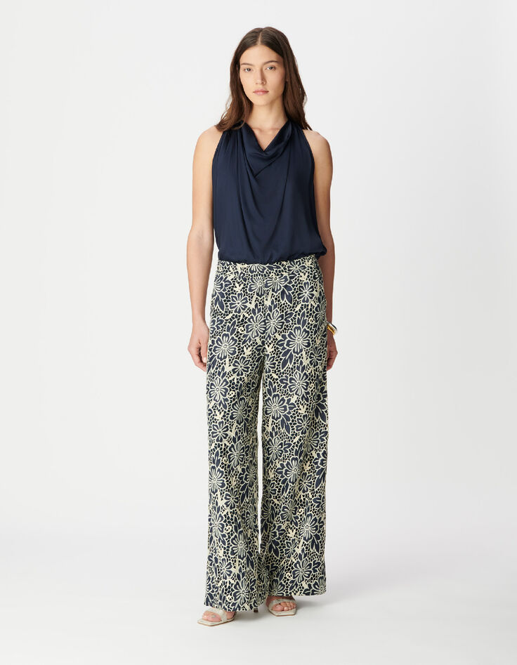 Damen ecru Spitze navy Hose-1