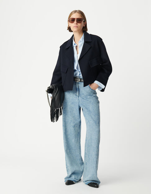 Women's navy wool short coat without fastening - IKKS