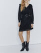 Vestido corto terciopelo cebra negro pliegues hombro mujer-5