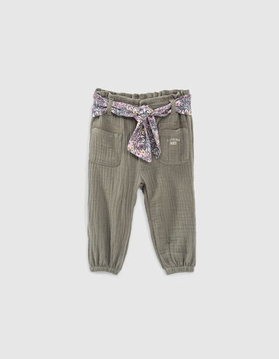 Pantalon kaki à ceinture-foulard végétal bébé fille - IKKS