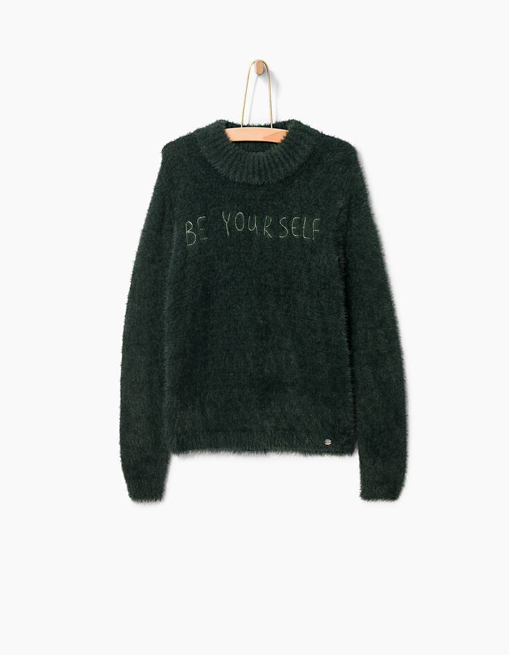 Pull vert foncé en maille duveteuse fille-1