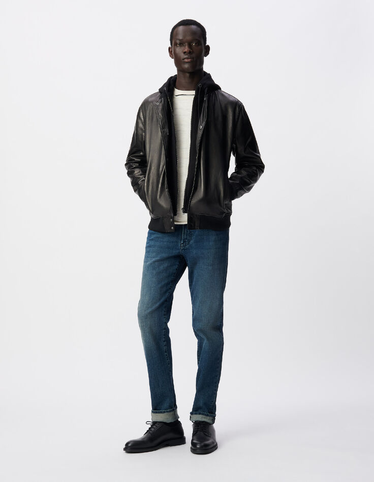 Bomber negro cuero pieza extra&iacute;ble Hombre-2