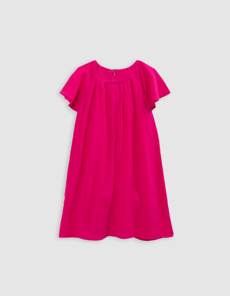 Vestido rosa vivo tejido gofrado plumetis niña-6