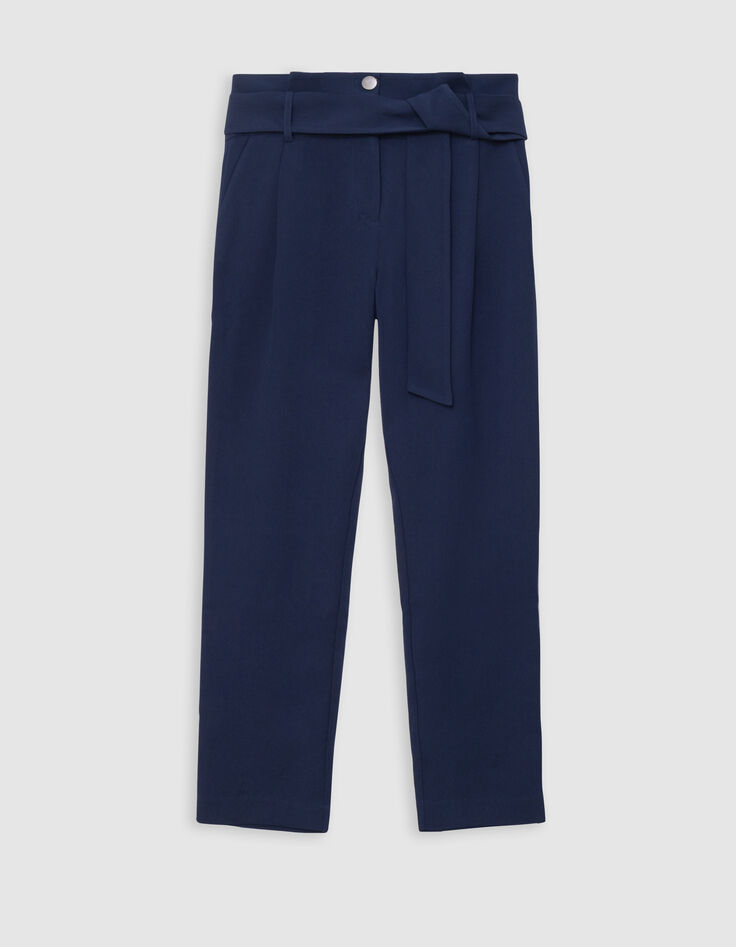 Marineblaue Hose mit hohem Bund und Gürtel-1 Marineblaue Hose mit hohem Bund und Gürtel-1