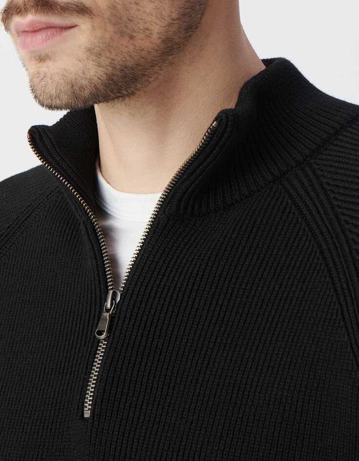 Jersey negro de punto con cuello de camionero para hombre-4