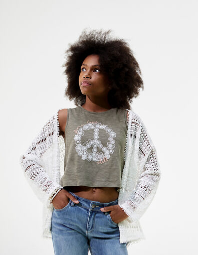 Girls’ grey Peace and Love cropped vest top - IKKS