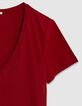 Rotes T-Shirt aus Baumwolle mit V-Ausschnitt Damen-3