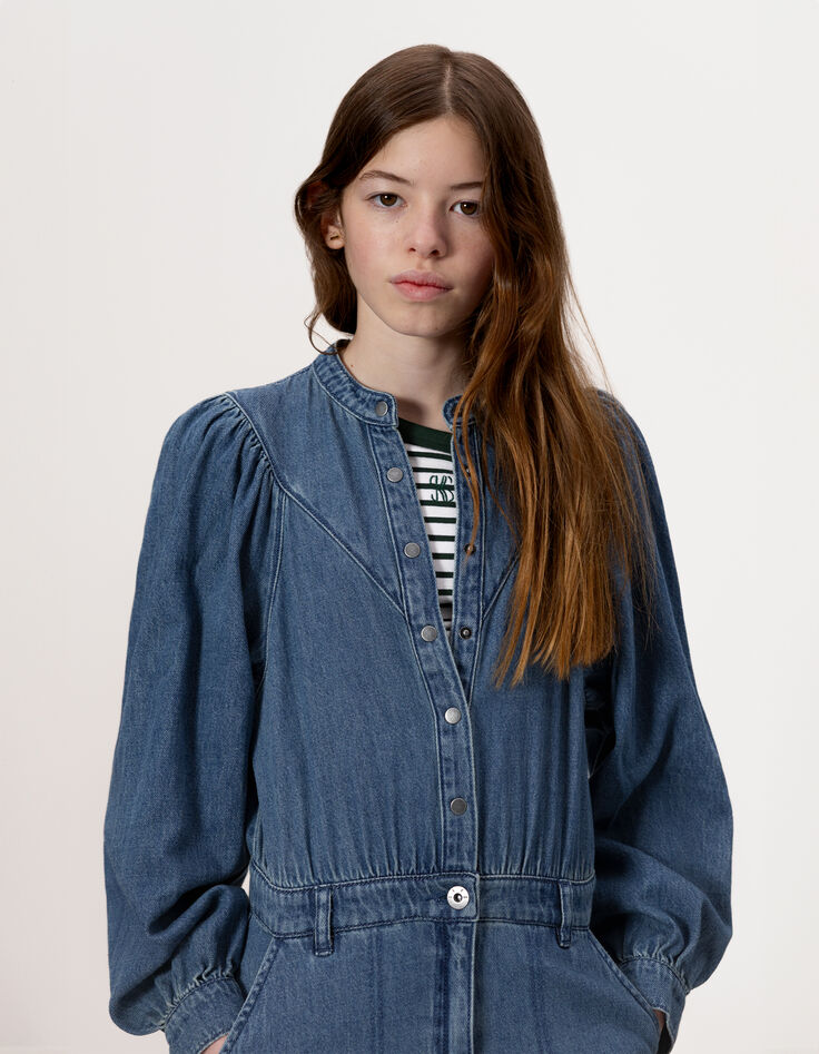 Girls’ blue denim jumpsuit-2 Girls’ blue denim jumpsuit-2