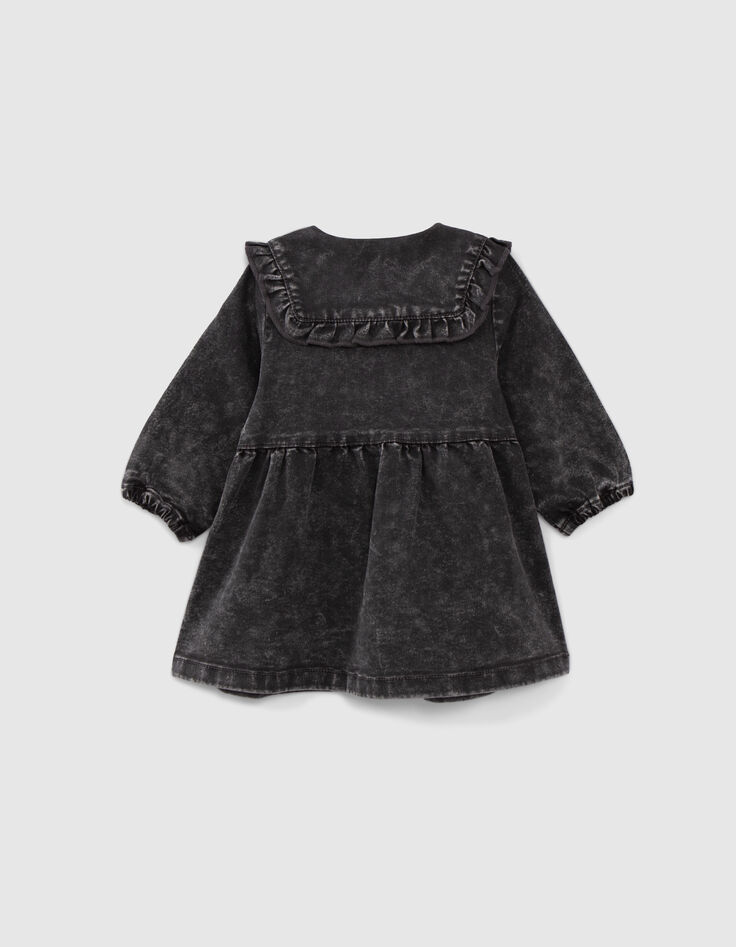 Schwarzes ,Maxikleid aus Denim mit Mädchenkragen-3