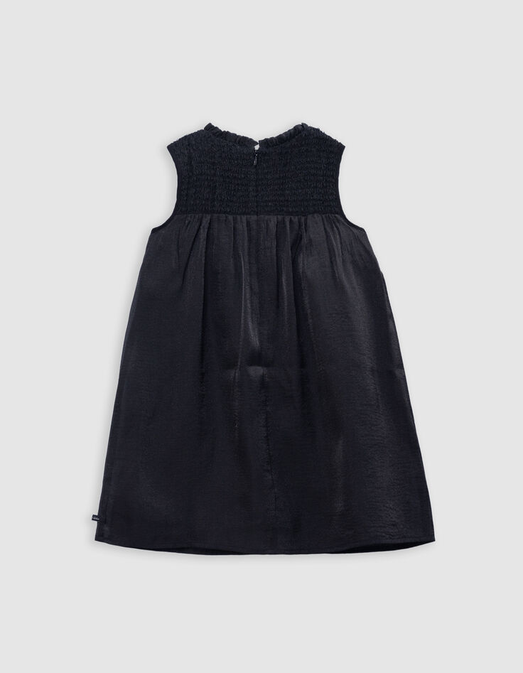 Girls’ black satin dress with smocked panel-4