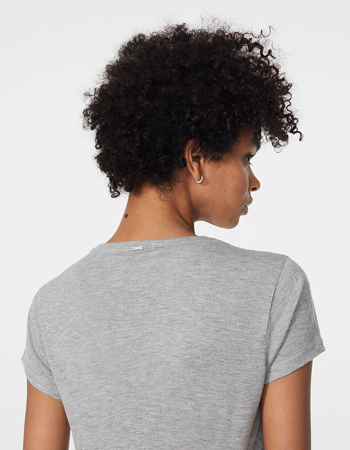 Women's grey studded visual viscose V-neck T-shirt - IKKS