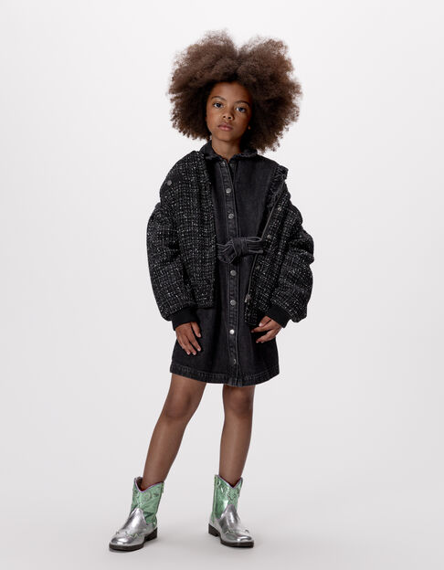Robe en jean gris ceinturée détails volants fille - IKKS
