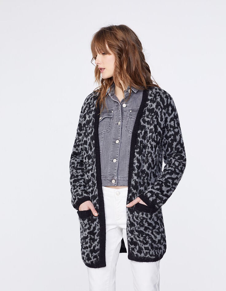 Cardigan mi-long apport alpaga jacquard léopard femme-1