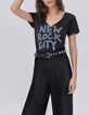 Women’s black T-shirt with Rock slogan and studs-2