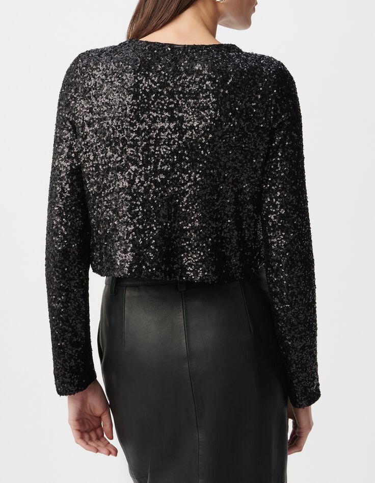 Women's short black jacket with sequin embroidery-3