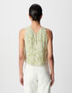 Top sin mangas verde estampado mixto rayas y vegetal Mujer-4