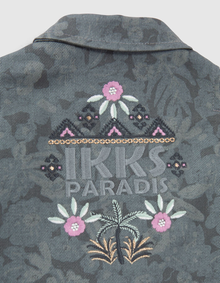 Kaki safari-jeansjasje geborduurde maxi-bloemen rug - IKKS