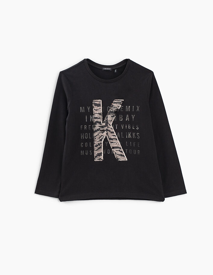 Camiseta negra con letra K lentejuelas reversibles niño  - IKKS