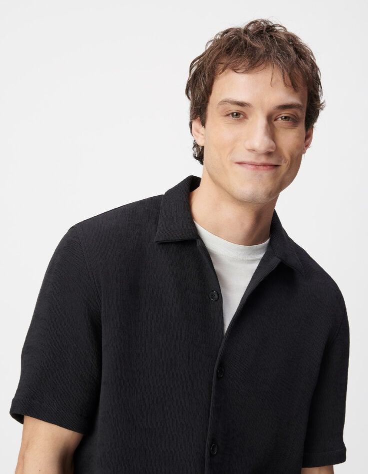 Camisa negra de manga corta de tejido plisado para Hombre-5