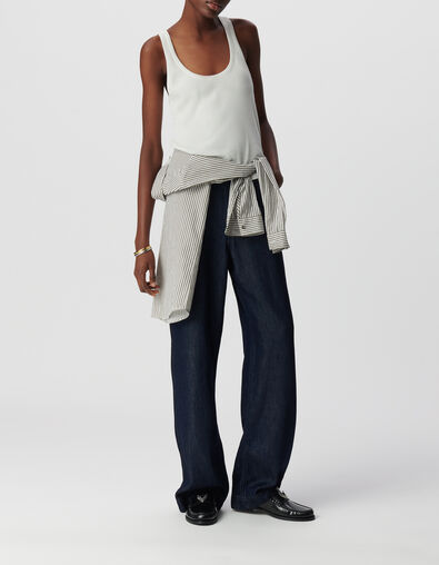 Dames-tanktop in witte ribtricot met visgraatborduursel op de rug - IKKS