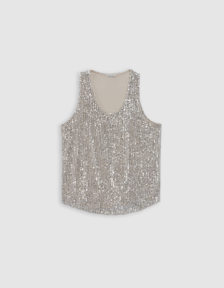 Top argenté brodé sequins Femme-5