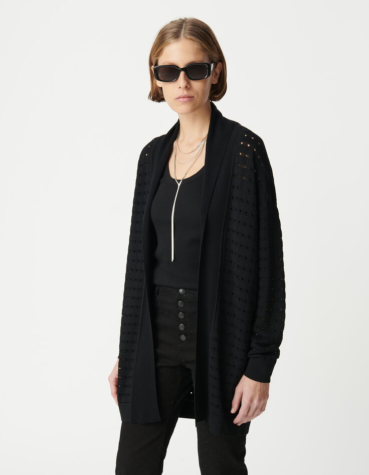 Cardigan noir tricot ajourés Femme-2
