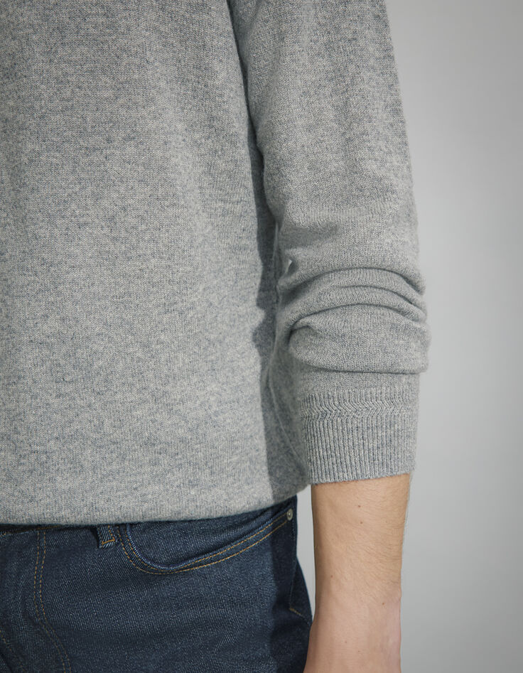 Pull gris chiné cachemire à col rond Homme-4