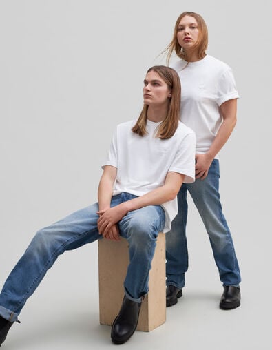 Gender Free-T-shirt blanc coton bio broderie Mixte - IKKS