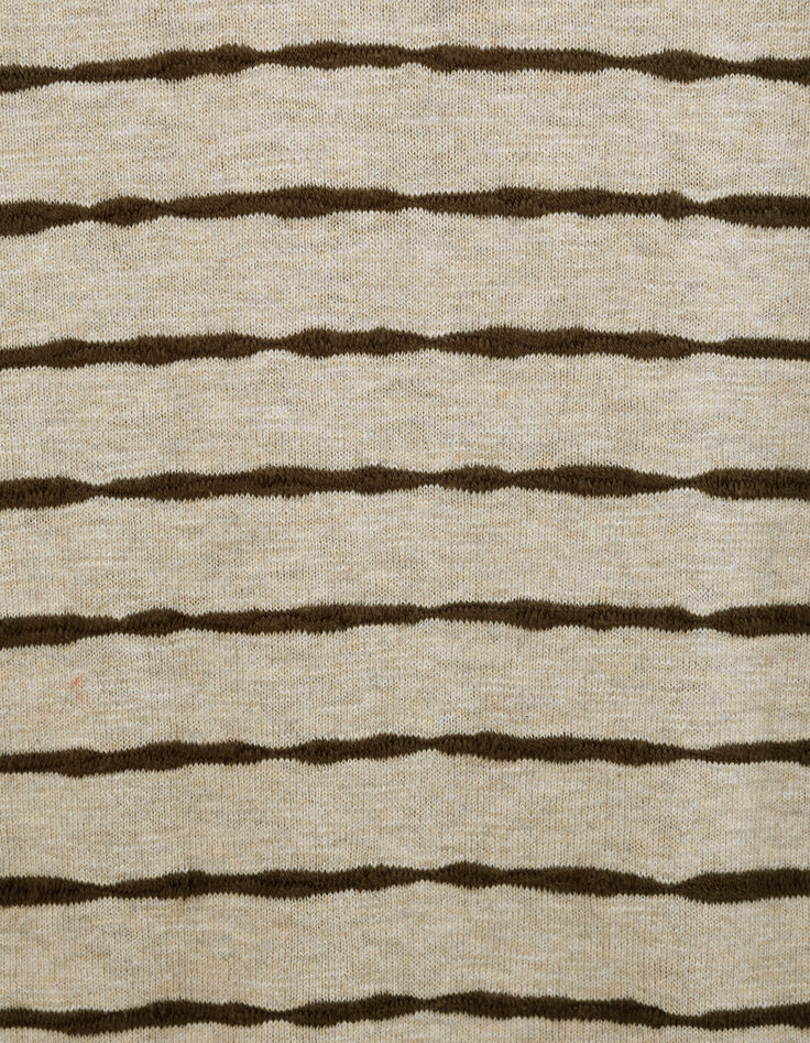 Beiger Herren-Matrosenpulli Feinstrick khaki Streifen-6