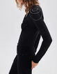 Blouse noire recyclée détails chaînes épaules Femme-1