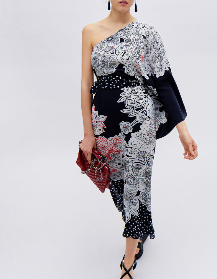 Robe asym&eacute;trique noire motif fleurs IKKS x GIGEEZ Femme-2