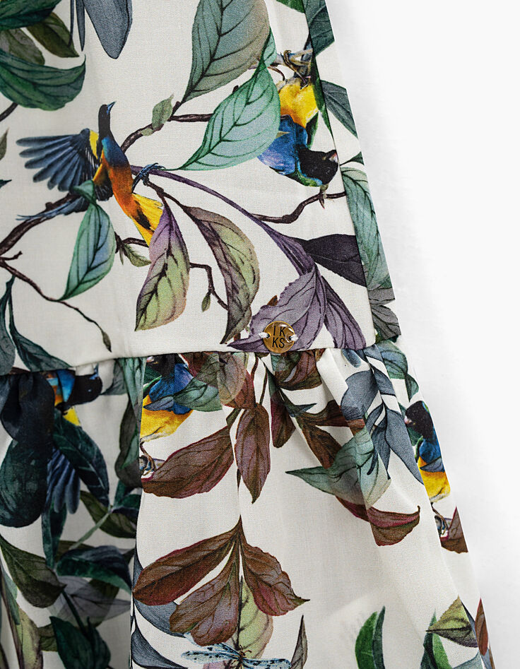 Robe longue blanc cassé imprimé jungle oiseaux fille-5