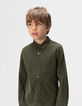 Khaki Jungenhemd lange Ärmel Velours Punkte-1
