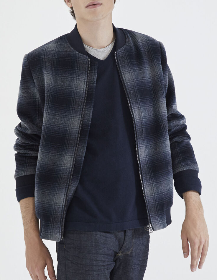 Blouson marine forme bomber à carreaux Homme-2