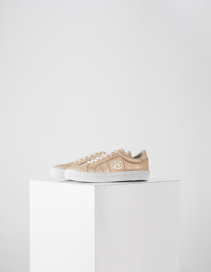 Baskets en cuir effet doré lacets IKKS femme-5