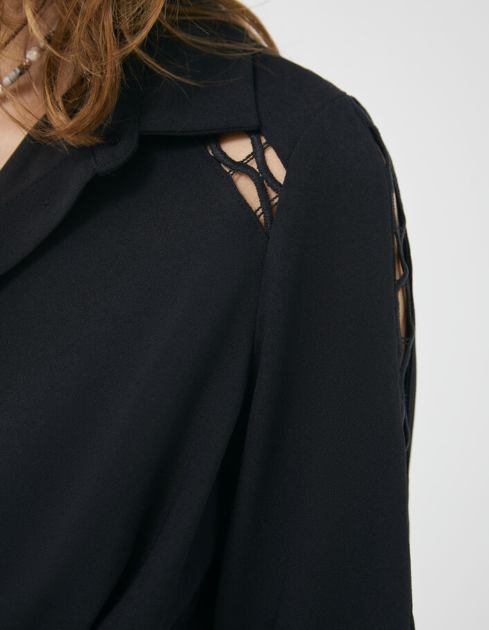 Schwarzes Damenhemdblusenkleid mit Ajours-Details - IKKS