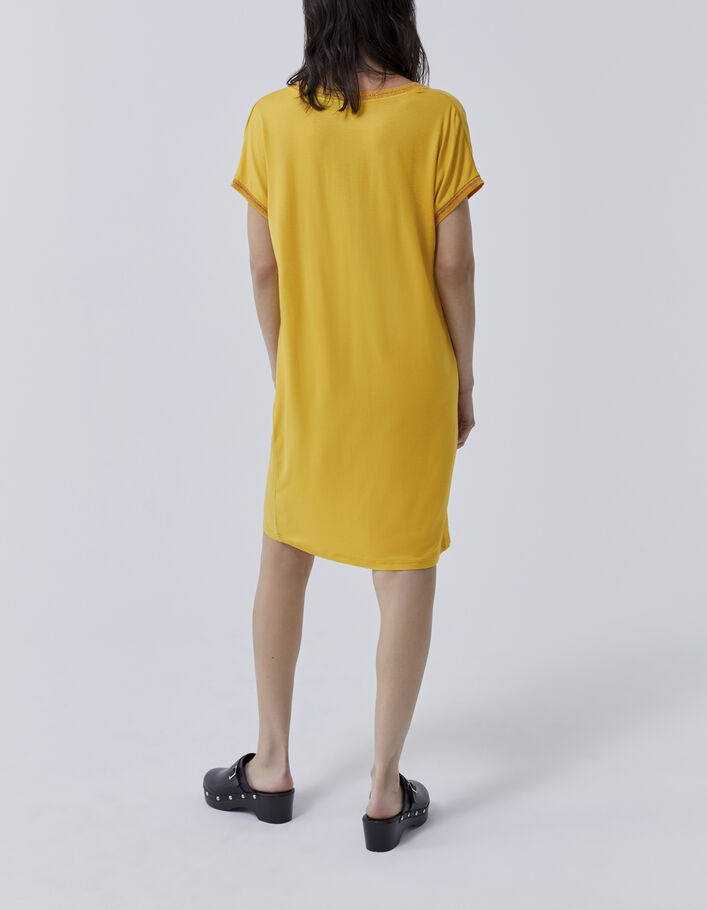 Gele jurk in twee materialen met ribboorden Dames - IKKS