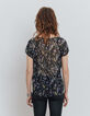 Voile top gekleurde print kanten inzet hals dames-3