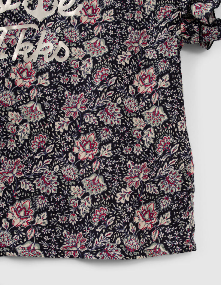 Top azul marino estampado Ecovero™ flores volantes niña-3